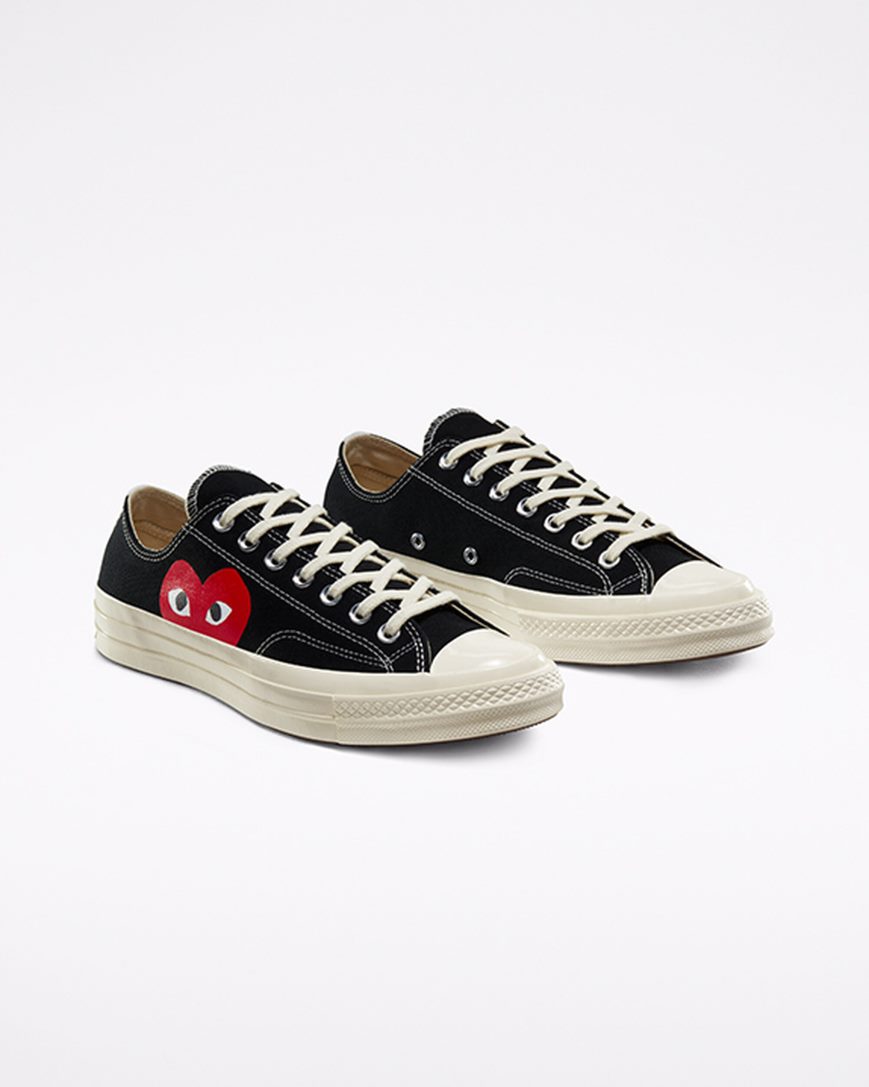 Women's Converse x Comme des Garçons PLAY Chuck 70 Low Top Shoes Black / White / Red | AU E16C9J